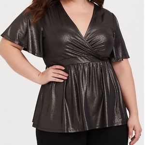 Black metallic flutter surplice babydoll